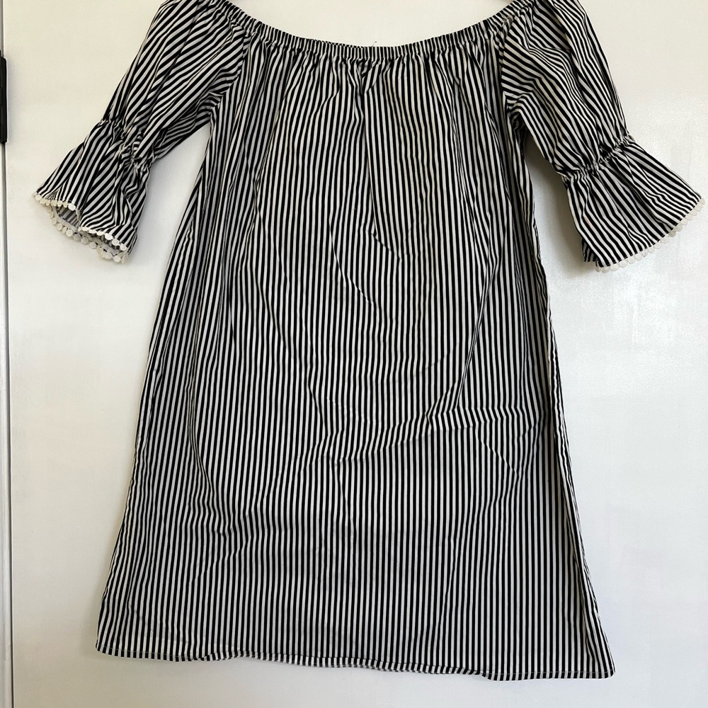 Black and White Striped Off-Shoulder Dress